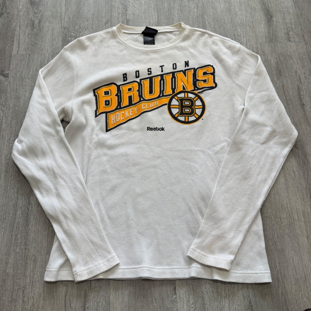 Y2K Reebok Boston Bruins Hockey Club Long Sleeve Waffle Knit Thermal Shirt M